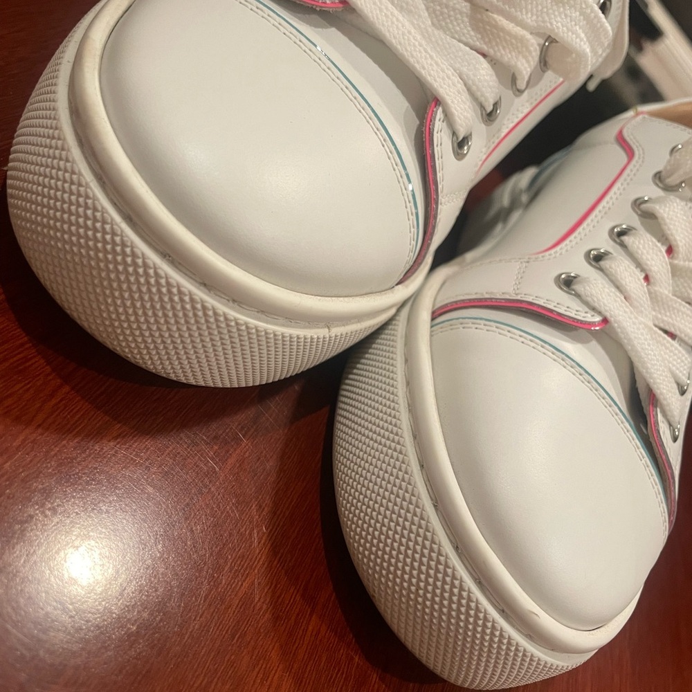 Christian Louboutin White Sneakers with Subtle Multi-Color Piping - Like New!